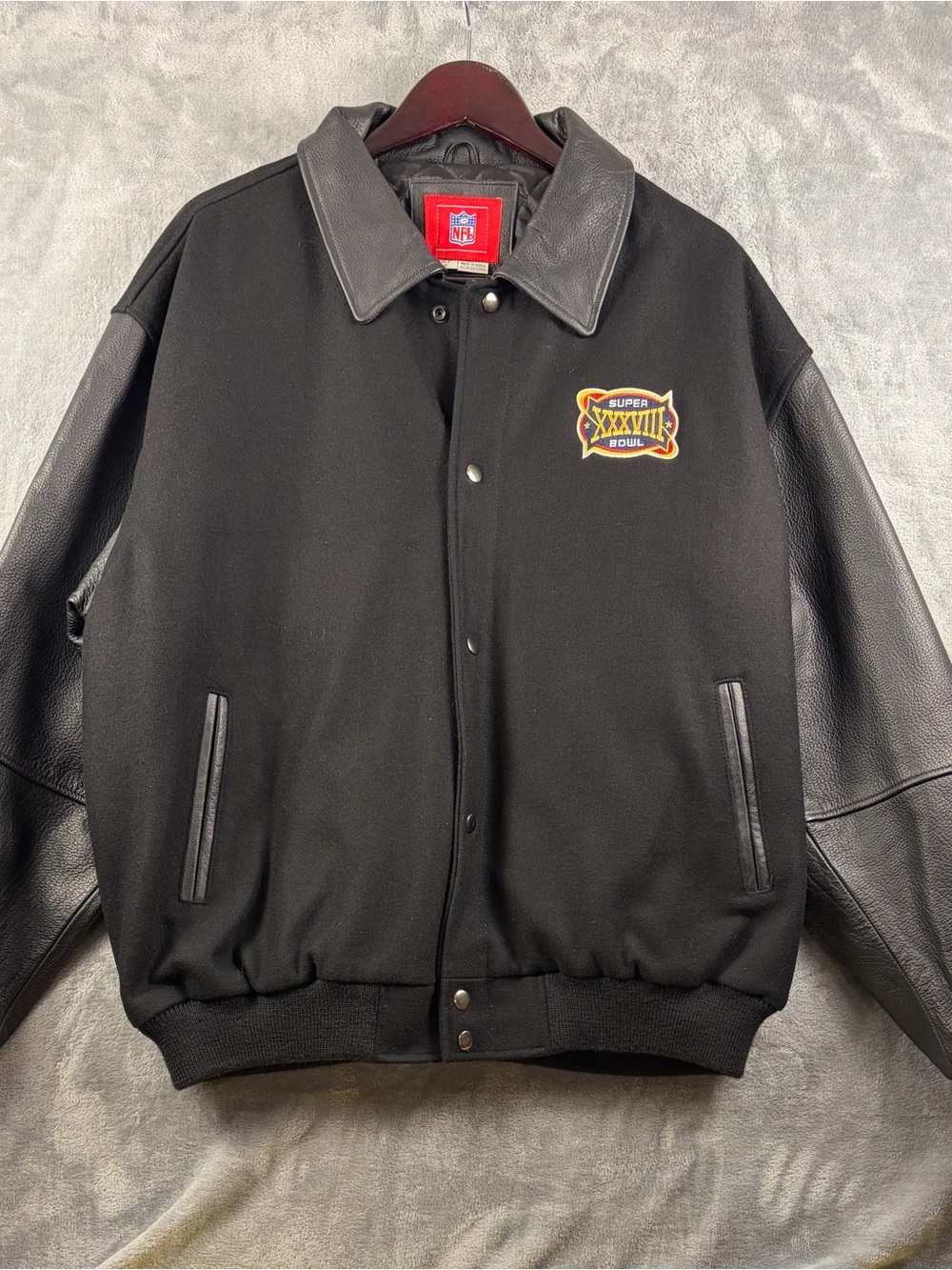NFL Superb 38 Vintage Wool Body with Leather-Sleeve Bomber Jacket - Super Bowl